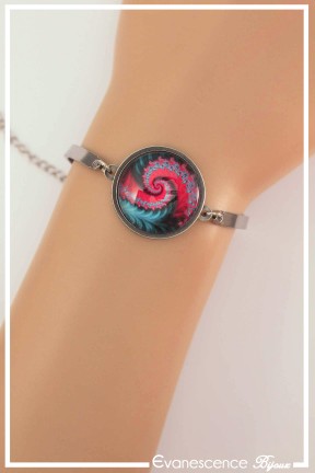 bracelet-cabochon-spirales-couleur-fuchsia-noir-et-vert-porte