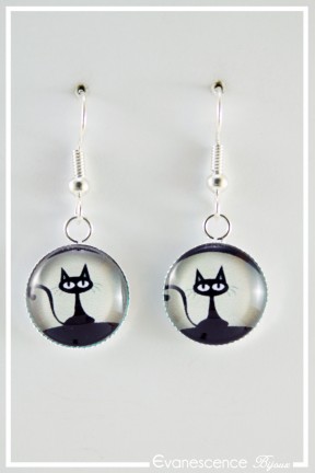 Boucles d'oreilles Chat - Couleur Noir et Gris