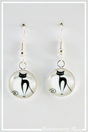 Boucles d'oreilles Chat (Modèle 5) - Couleur Blanc et Noir